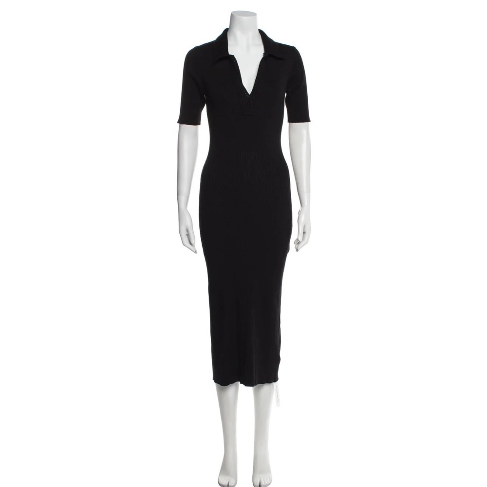 Caroline Constas Black bodycon Rib Knit collar Midi Dress Short Sleeve siz small
